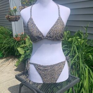 Blue and Yellow Floral String Bikini